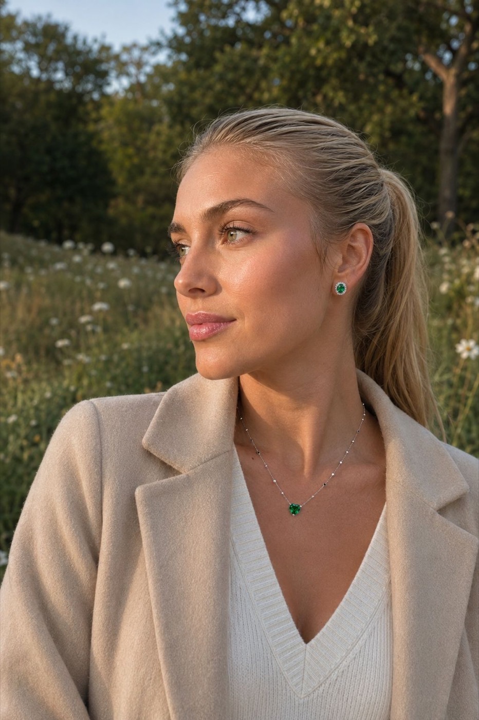Colar Esmeralda Coração coleção Lumière — usado na modelo