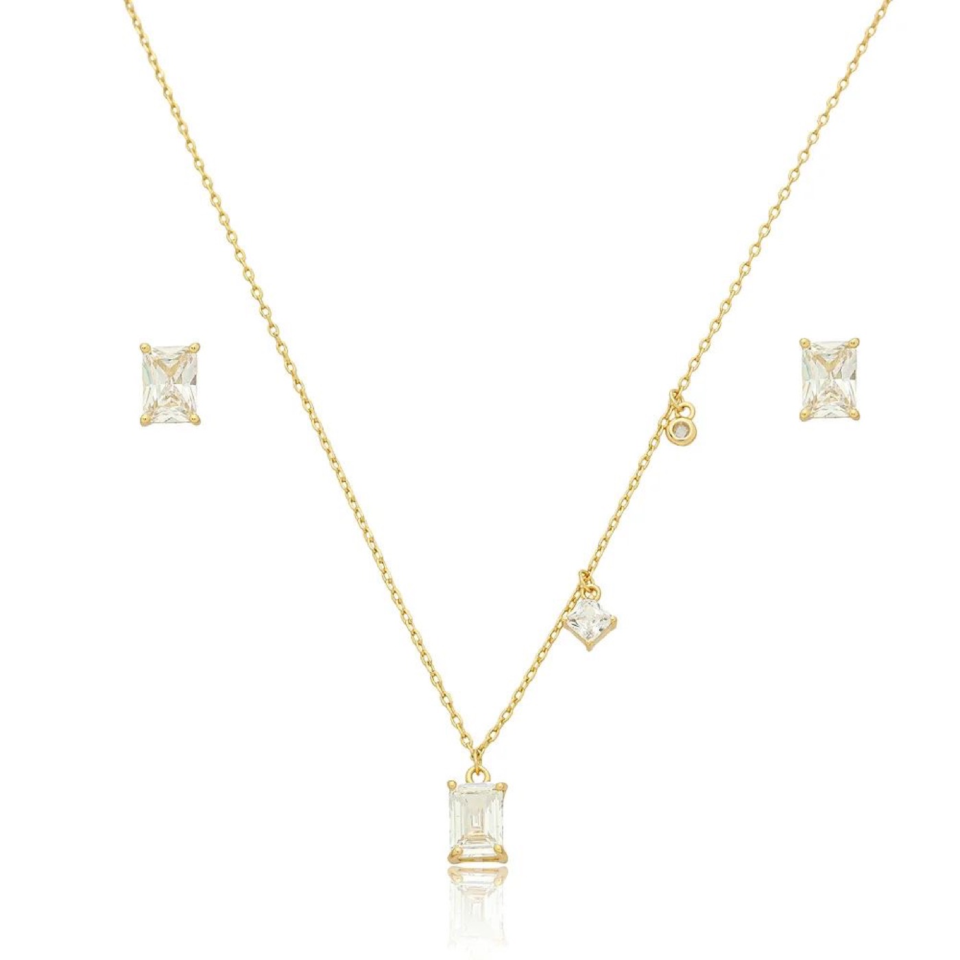 Conjunto Pingente Cristal Ouro coleção Lumière — vista frontal em fundo branco